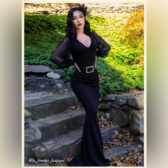 British Retro ‘Carpe Noctem’ Seize The Night Black Evening Dress NWOT - Picture 2 of 3